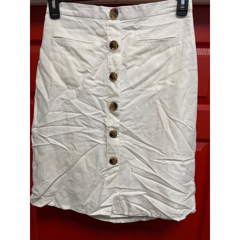 Tommy Hilfiger Womens White Linen Blend Button Front Knee Length Skirt Size 6